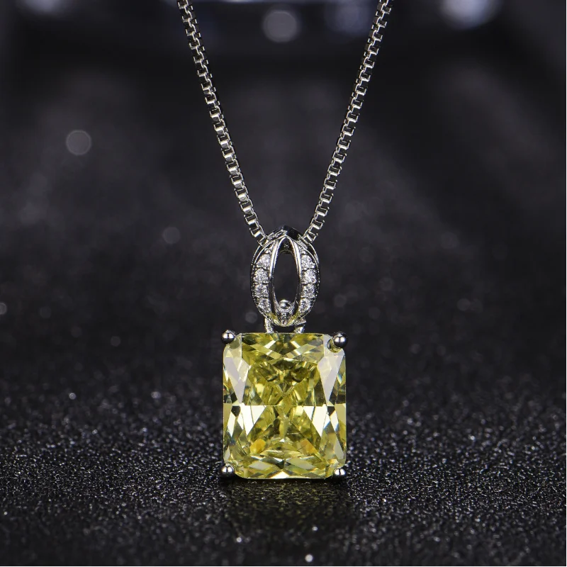 

New Korean Style Elegant Versatile Four-Prong Zircon Pink Yellow White Diamond Pendant for Women Simple Luxury C
