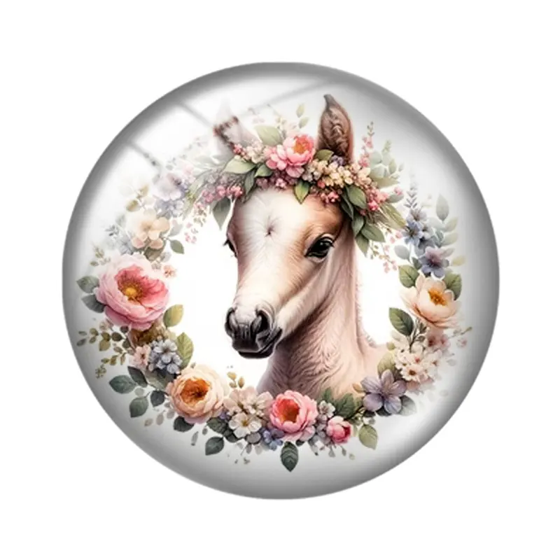 Donkey with Flowers  12/18/20/25mm glass cabochon  bracelet pendant rings for jewelry demo earrings back Making findings
