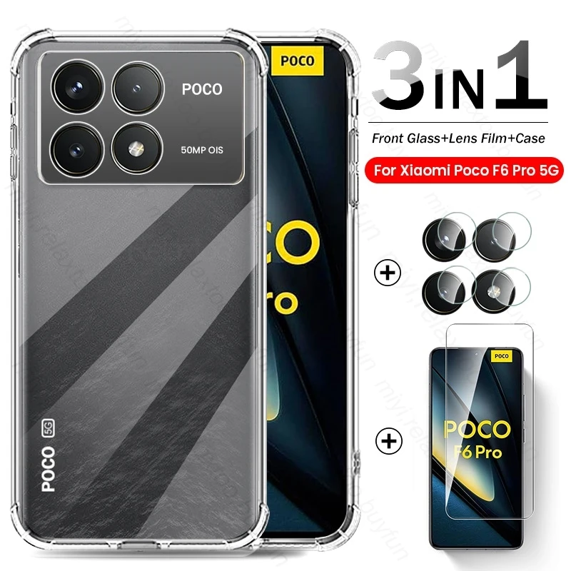 3To1 Camera Protective Glass For Poco F6 Pro 5G Case Screen Protector On PocoF6pro Poko Little F 6 F6Pro 6F Clear TPU Soft Cover