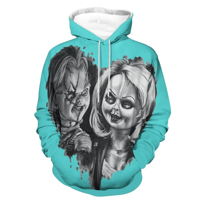 Newest Child\'s Play Chucky 3D Printed Oversized Hoodie Men Casual Hooded Sweatshirt American Horror Film Style Spring Streetwear