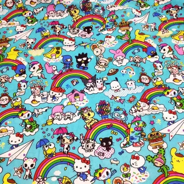 1Yard Sanrio Characters Rainbow 100% Cotton Fabric for Girl Clothes Hometextile Cushion Cover Backpack Needlework DIY