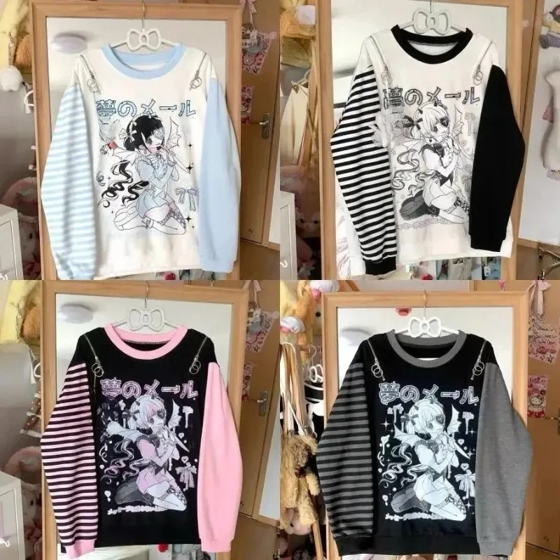 Asian Graphic Long Sleeve Tees Female Vintage American Crop Shirts Y2k Subculture Punk Tops Casual Harajuku Street Daily Wear