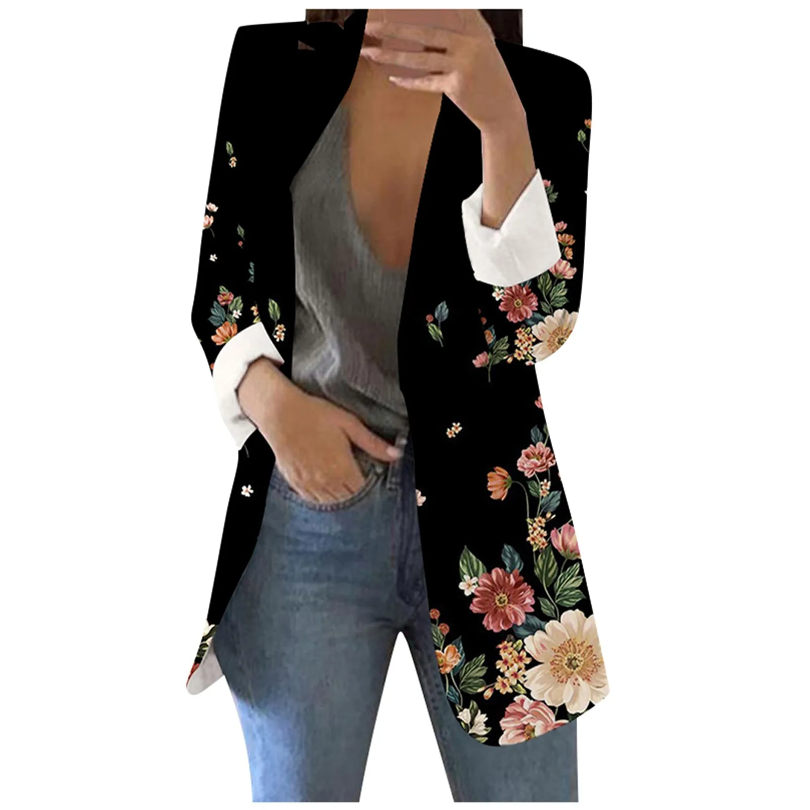 Women\'S Coat For Autumn Fashion Colorful Short Suit Casual Printed Suit Long Sleeve Loose Comfortable Cotton Cardigan Coat 2023