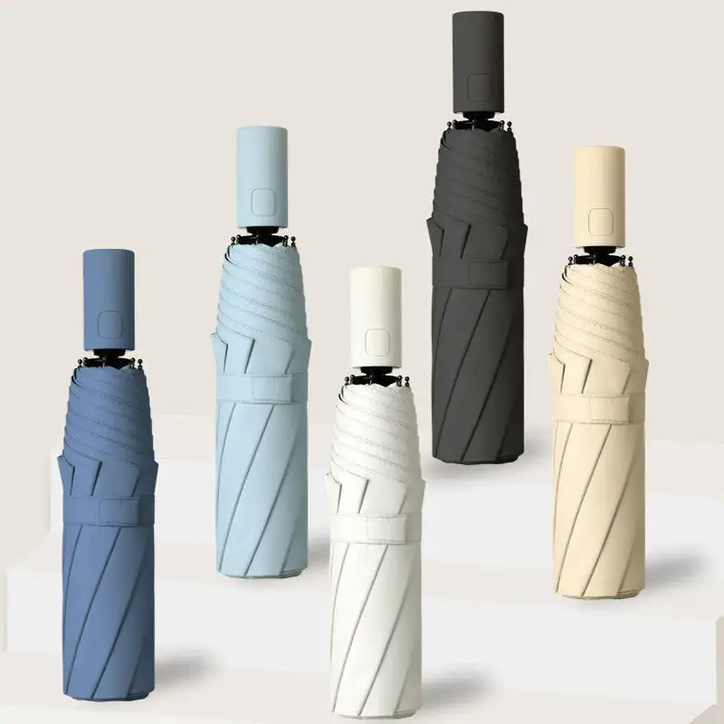 Plegado completamente automático, 8 huesos 16 quilla, paraguas automático reforzado de color sólido plegable ligero, paraguas con protección UV,