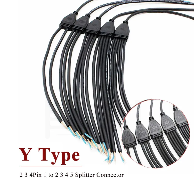 

Outdoor Y-Type 1 to 2 3 4 5 Wire Splitter Waterproof IP67 2 3 4Pin Connector Cable LED Solar Light Plug Wire 0.5 Branch Line