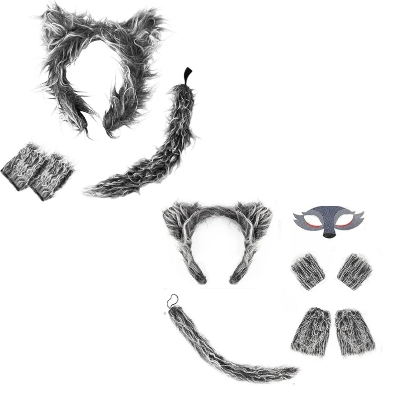 

Kids Wolf Costume Set with Gray Headbands and Tail Jungle Animal Dresses Up for Halloweens Party Supplies Decoration