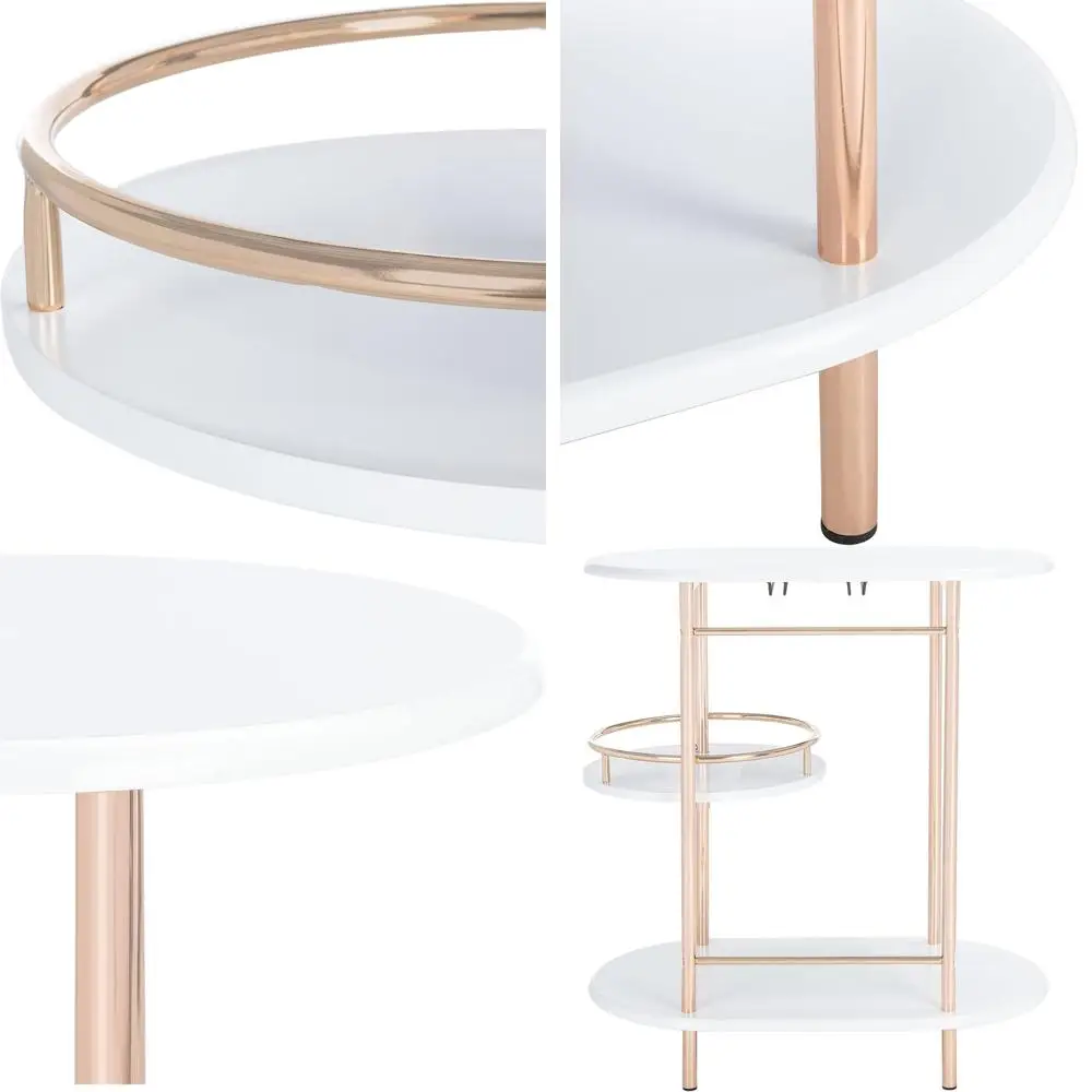 

3-Tier Swivel Stemware Rack for Bar Table in White and Gold Finish