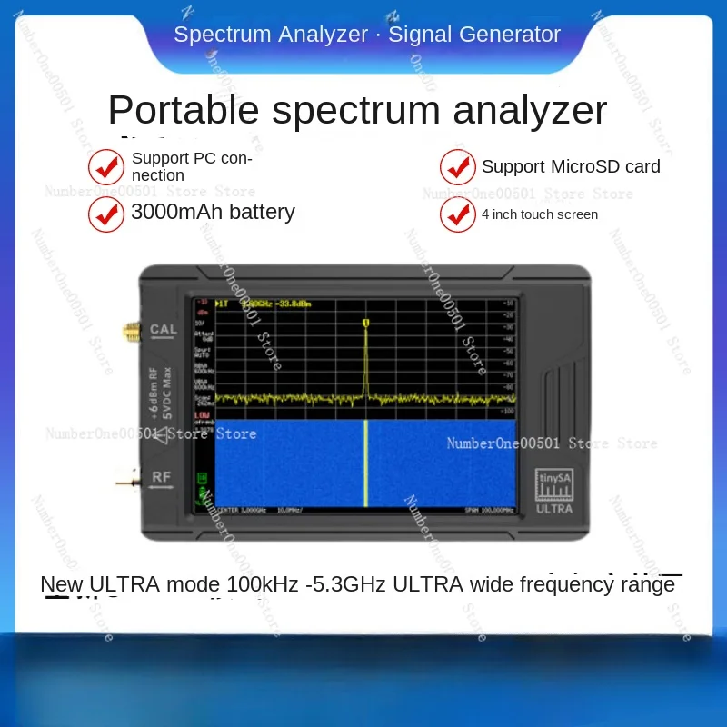 Latest tinySA ULTRA 100k-5.3GHz Hand held tiny Spectrum Analyzer with Battery + 4