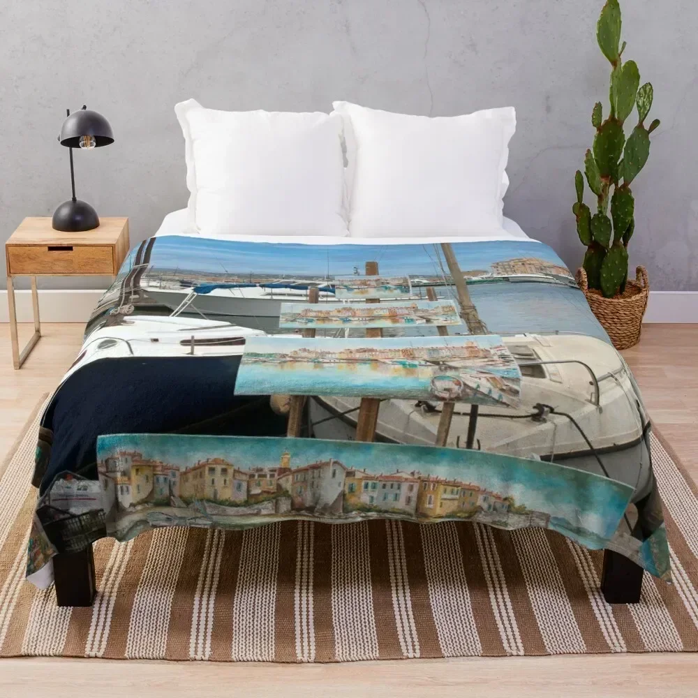 

Painting at the Harbour Throw Blanket Long Lasting Soft Plush Blanket for Daily Use