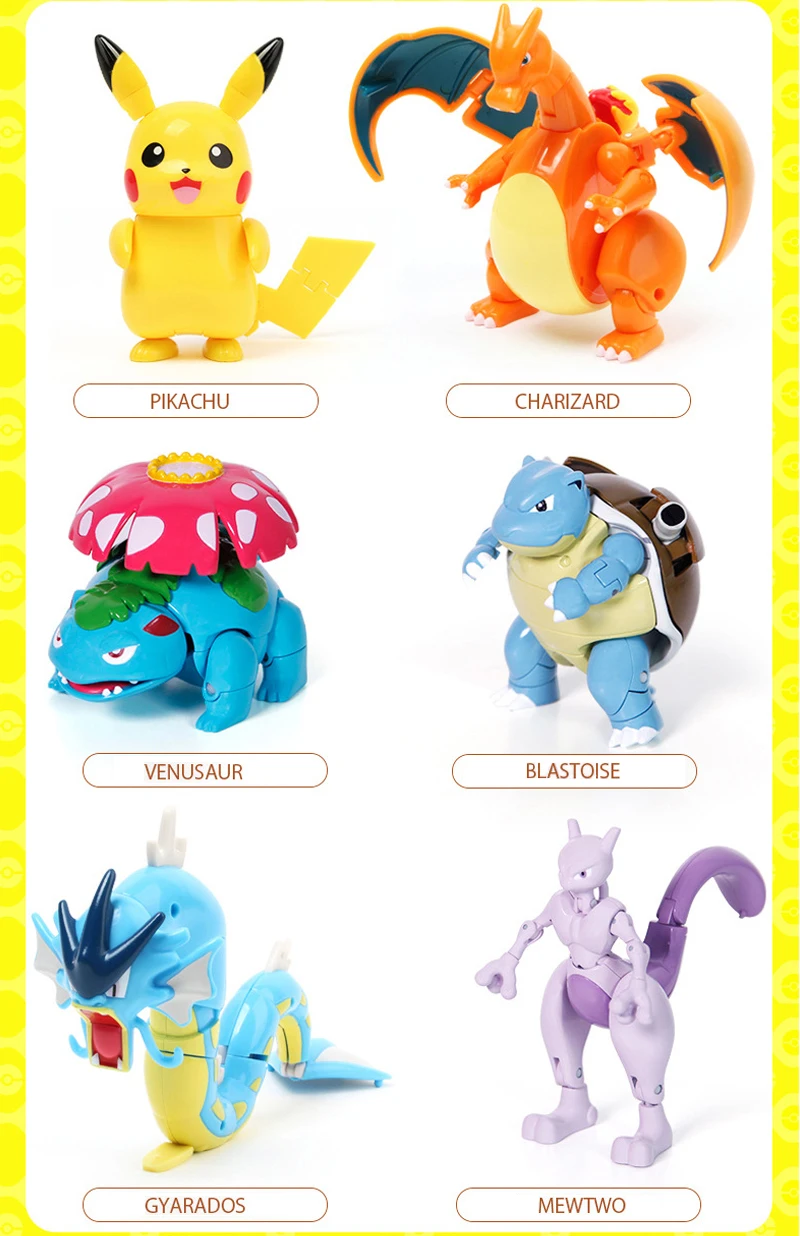 Original Pokémon-Figuren Verformbarer Ball Elfen-Spielzeugpuppe Taschenmonster Pikachu Charizard Venusaur Blastoise Mewtwo Gyarados Pokeball – Detail 3