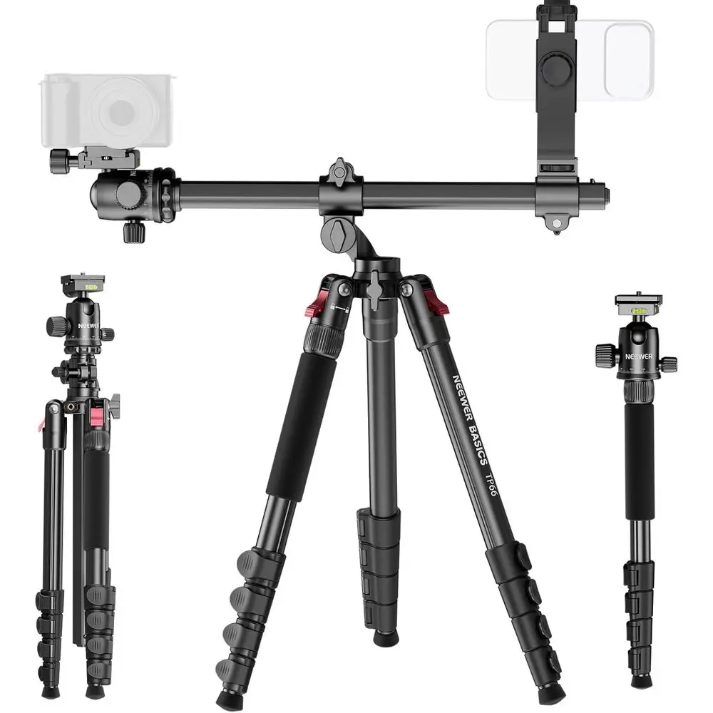 

64.5 Dual Camera Aluminum Tripod Monopod with Phone Holder for DSLRs, Camcorders, and iPhones, Supports 22lb