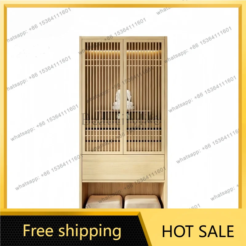 YJ New Chinese Standing Shrine Cabinet Home Altar Table Household Worship Stand For Guanyin God of Wealth Buddha Display Cabinet