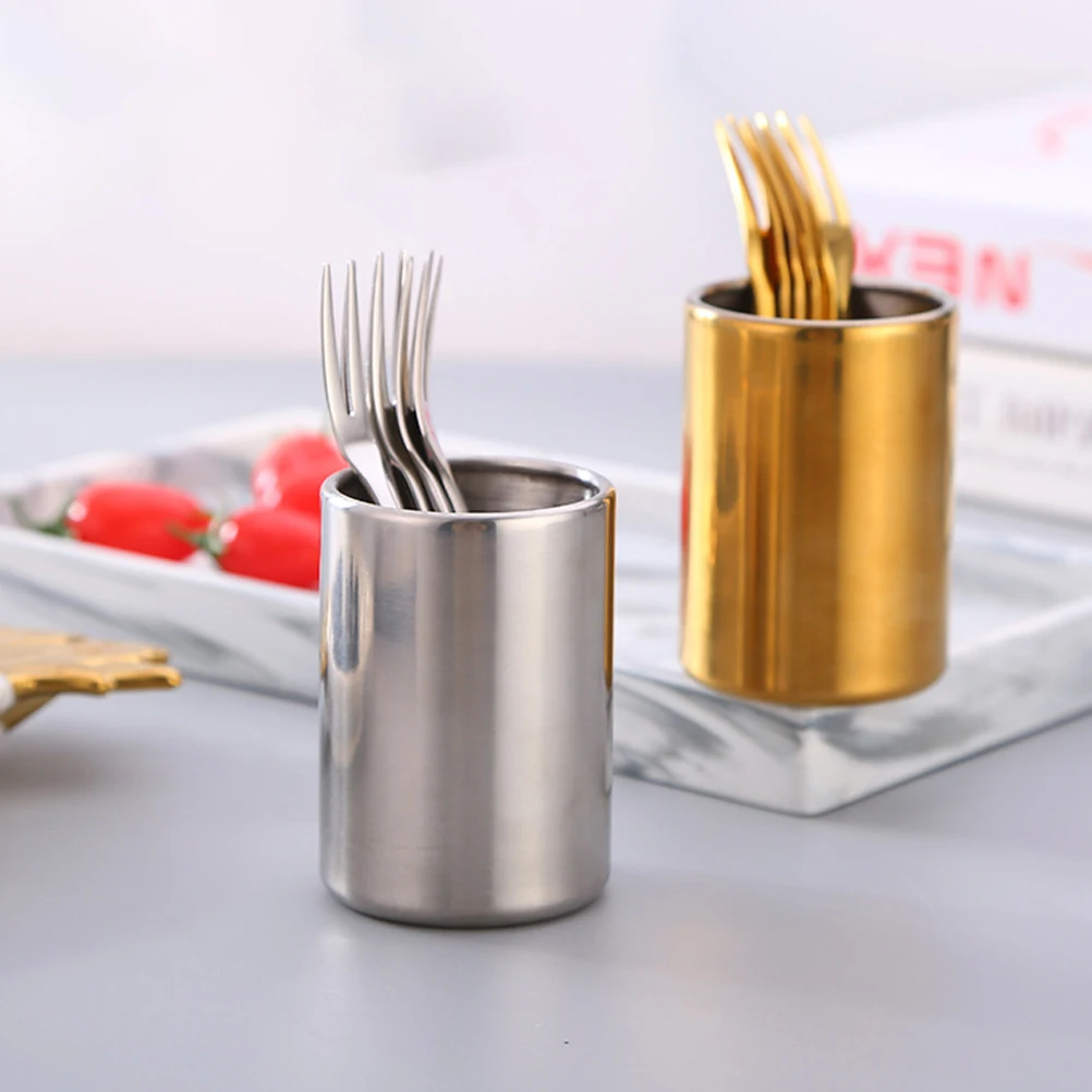 

2pcs Fork Storage Cylinder Kitchen Supplies Multifunctional Bucket Fruit Fork Container Practical Tableware Storage