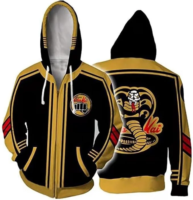 فيلم كوبرا كاي ثلاثية الأبعاد طباعة سستة هوديس الرجال النساء موضة عادية مقنع المتضخم هوديي الذكور بلوزات رجل رياضية