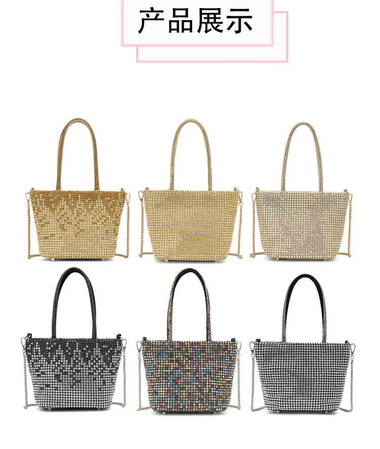 Große Kapazität Glas-Strass-Abendtasche mit Schulterkette, Gemüsekorb-Tasche – Detail 7