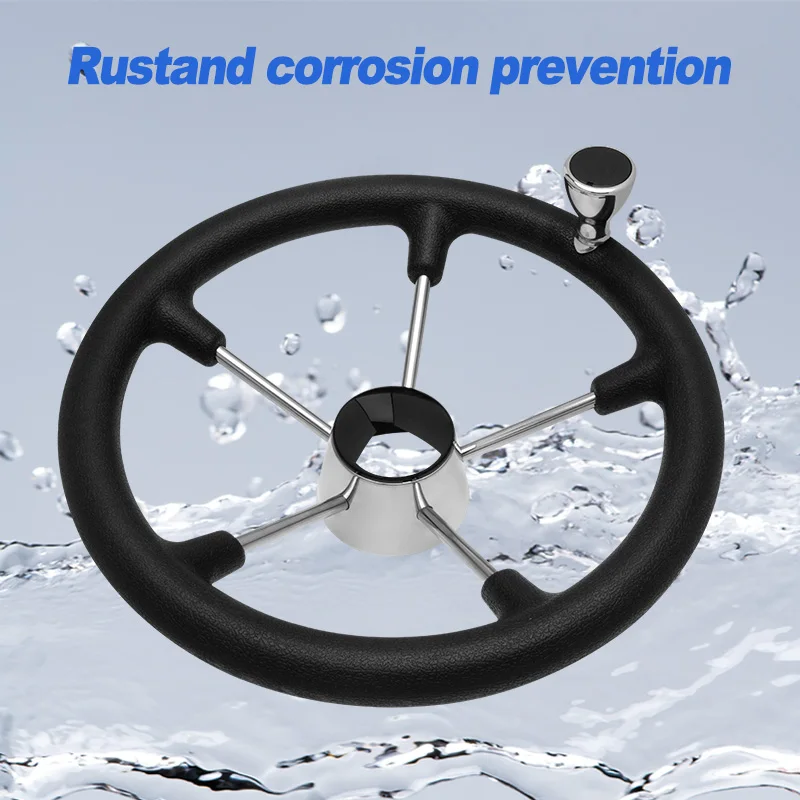 Volante de barco de acero inoxidable de 13,5 pulgadas y 5 radios con perilla - Rueda de control duradera para pontón de yate marino
