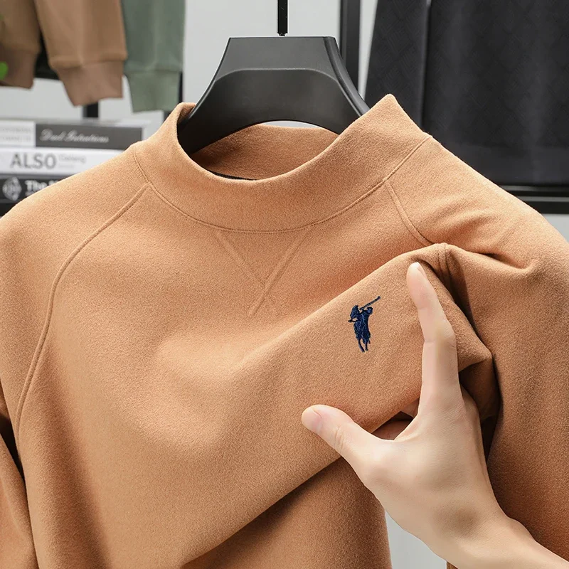 2025 الخريف/الشتاء رجال الأعمال عادية طاقم الرقبة طويلة الأكمام البلوز موضة الاتجاه قاعدة تي شيرت شعار التطريز جودة نمط #5