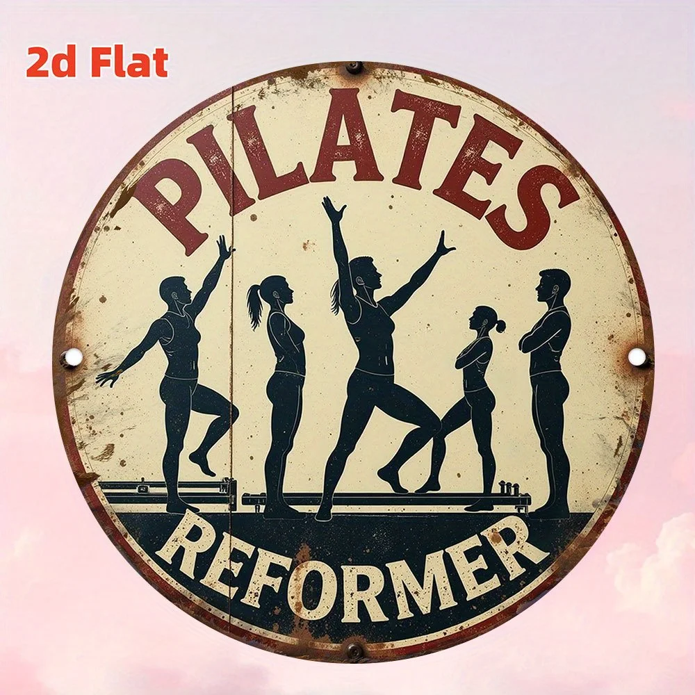 2D Flat, 1pc  Metal Iron Sign Vintage-Inspired Pilates Trainer Wall Art | Rustproof & | Ideal for Man Cave, Garage