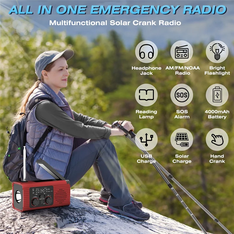 【flash-deal-】hand-crank-emergency-radio-multi-function-am-fm-band-solar-charging-lighting-disaster-prevention-radio-green