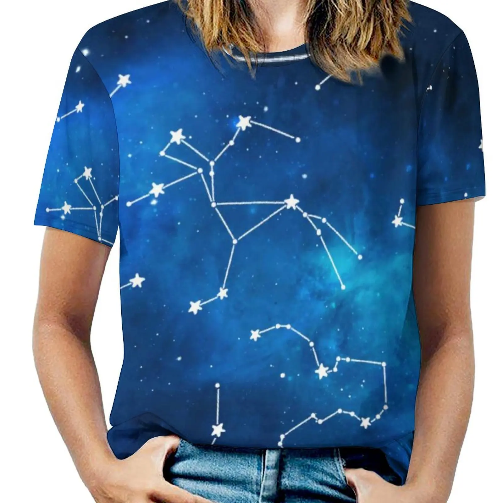 Oversize Blue Galaxy T-Shirts Sky Map Constellation Astronomy Street Style T-Shirt Short Sleeve Woman Tee Shirt Summer Tops