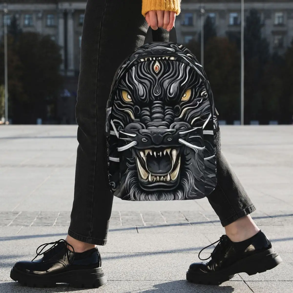 Chinese Black Dragon Totem Design Backpack Student BookBag Kids School Bag Laptop Shoulder Bags for Boys Girls