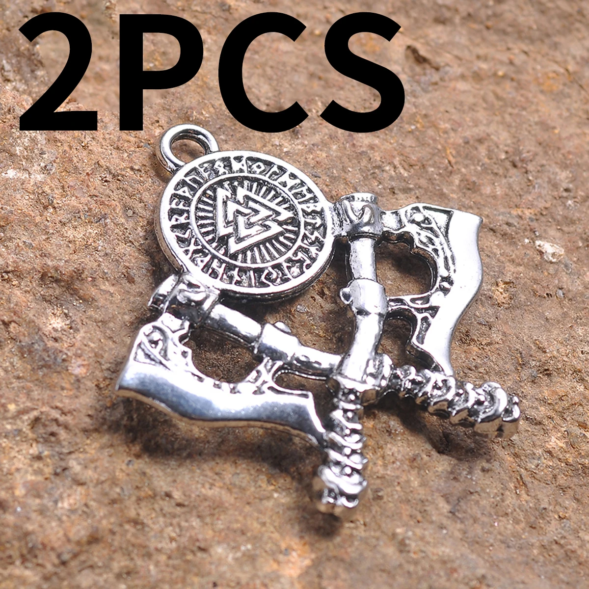 2-Piece Set of Unique Handmade Accessories, Three-Dimensional Cross-Tomahawk Rune Disc-Shaped Pendant Accessories, Suitable for DIY Bracelets, Necklaces, Earrings, and Pendants, Basic Materials for Niche DIY Jewelry