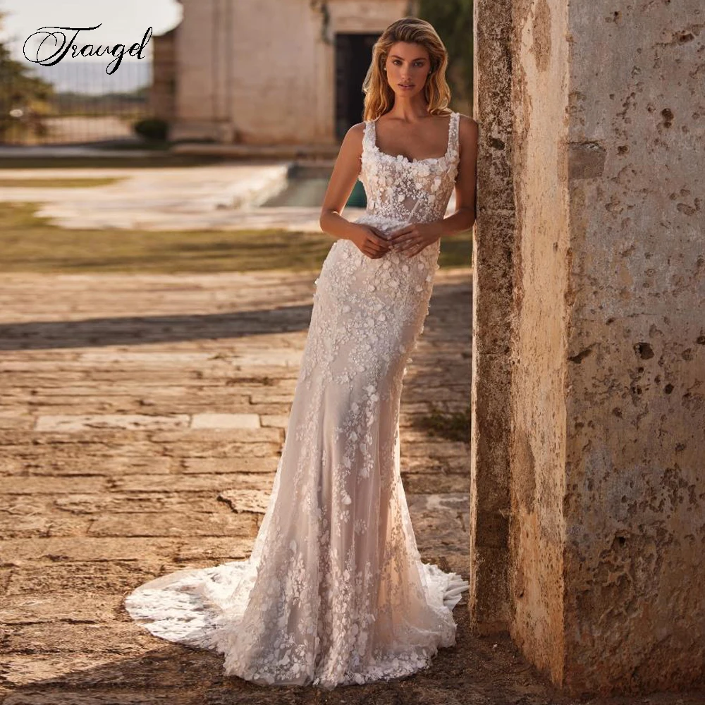 

Customized Mermaid Sexy Vintage Wedding Dresses Boat Neck Sleeveless Vestido De Novia Lace Embroidery Glamorous Robe De Mariee