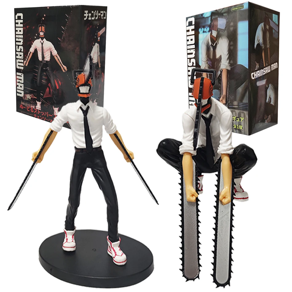 재고 있음 2개 세트 애니메이션 피규어 체인소 맨 덴지 액션 피규어 자동차 장식 인형 PVC 모델 컬렉션 장식품 14-17cm 장난감