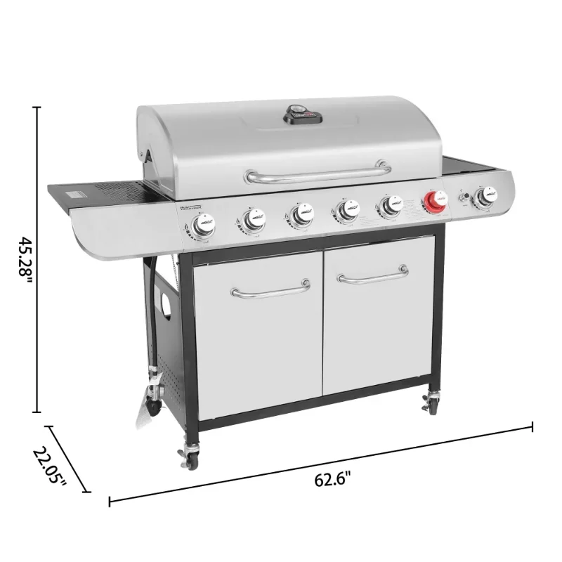 Classic 6-Burner 71000-BTU LP Gas Grill with Sear Burner and Side Burner, Stainless Steel