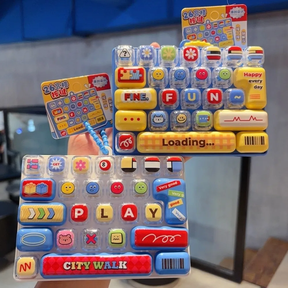 Portable 26 Grids Keyboard Clicker Keychain Cartoon Desktop Decoration Fingertip Button Keyring Creative Cute Fidget Bag Pendant