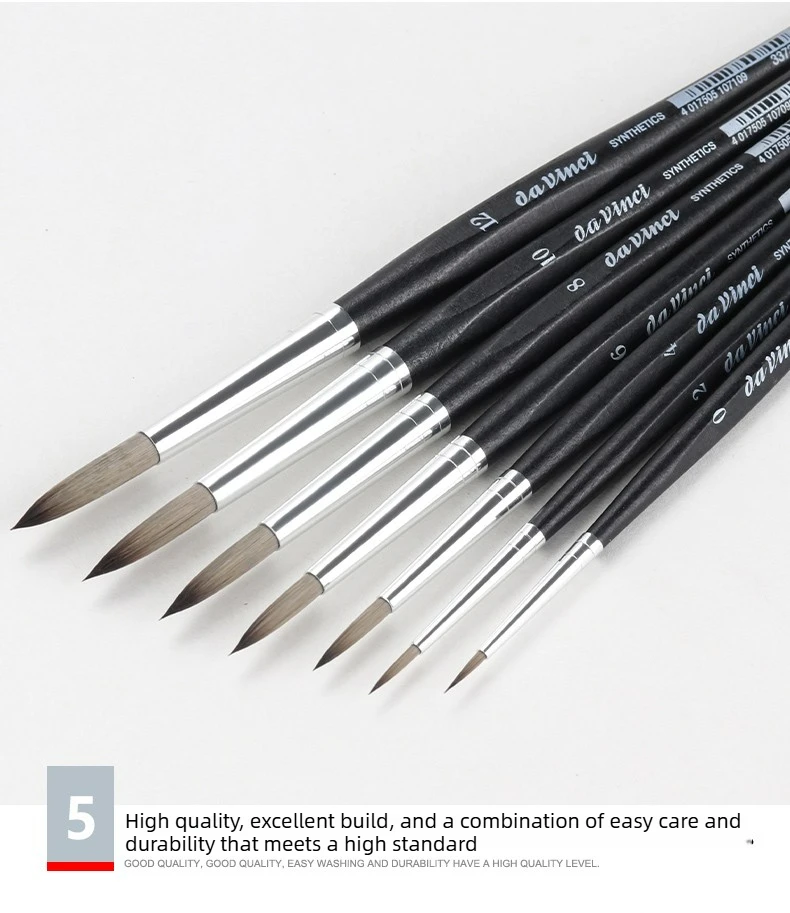 Deutsche Da Vinci Professionelle Malerpinsel, 3373 Nägel-Serie mit Mattschwarz Lackierten Sechseckigen Griffen für Aquarell – Detail 11