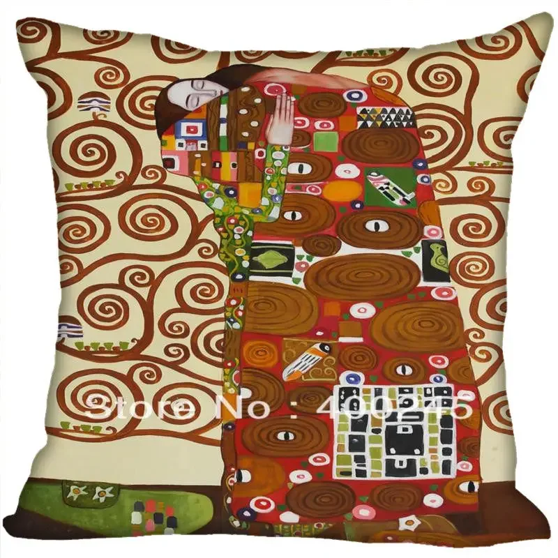 Custom Art Pattern Pillow Cases Gustav Klimt Square Pillowcase Christmas Zippered Pillow Cover 45*45cm(One Side)