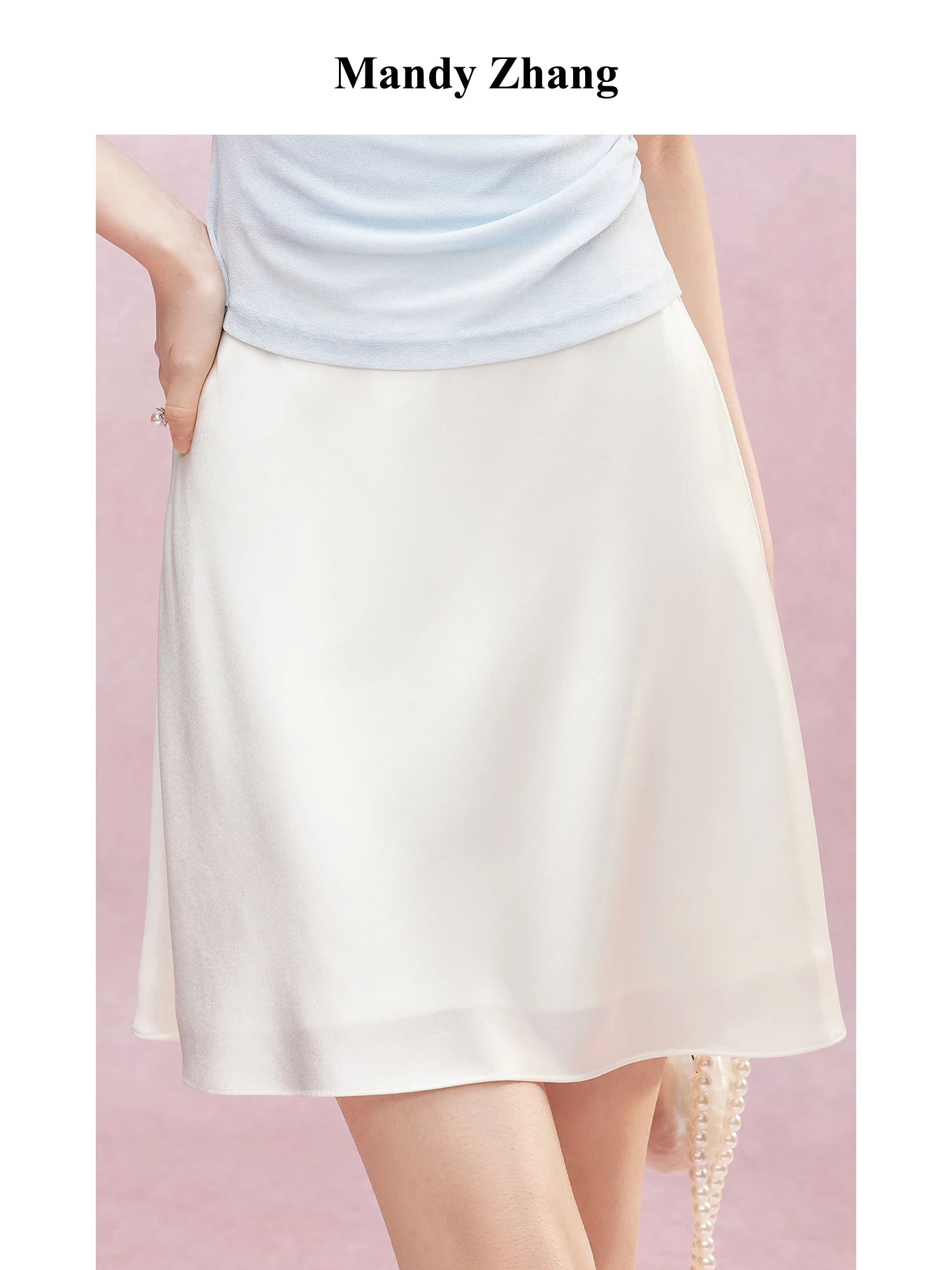 

MandyZhang45 Shiny Fish Tail Half Skirt High Waist A-Line Short Skirt Women Summer Heavy Acetate Skirt Elegant Daily Wear