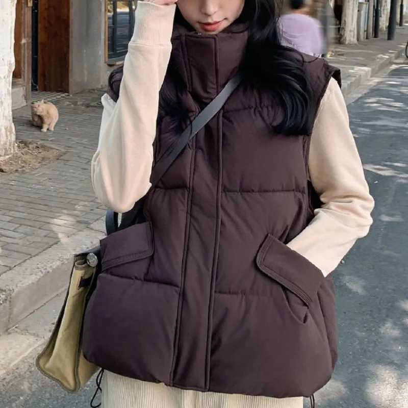 

Autumn Winter Y2K Vest Women Thick Warm Down Vest Harajuku Loose Jacket Casual Outerwear Quilted Waistcoat Windproof Vest Coats