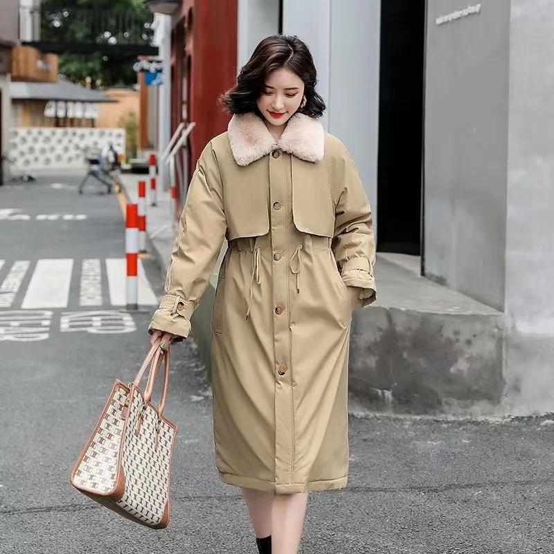 Winter Women Jacket Long Parka Fur Collar Loose Long Coat Wool Liner Jacket Warm Thick Warm Snow Wear Padded Parka