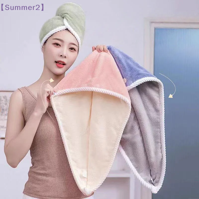 【Xia2】1/3Pcs Double Layer Microfiber Hair Drying Cap Absorbent Hair Turban With Button Quick Drying Towel For Shower Bath Makeup