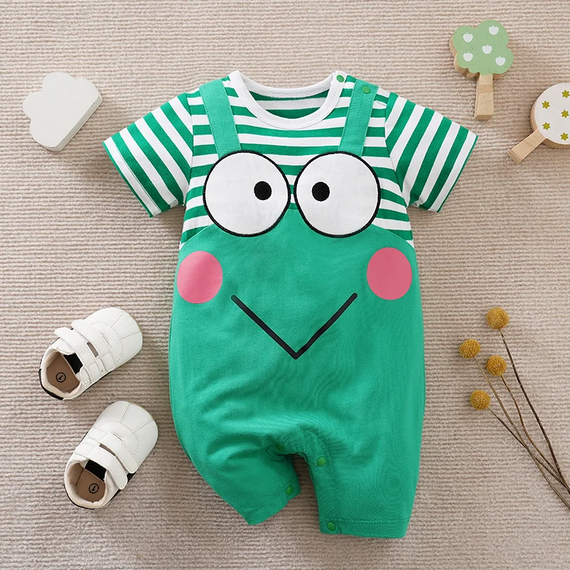 Newborn Clothes Cute Cartoon Frog Print Cotton Comfortable And Soft Summer Boys And Girls 0-18 Short Sleeved Baby Jumpsuit