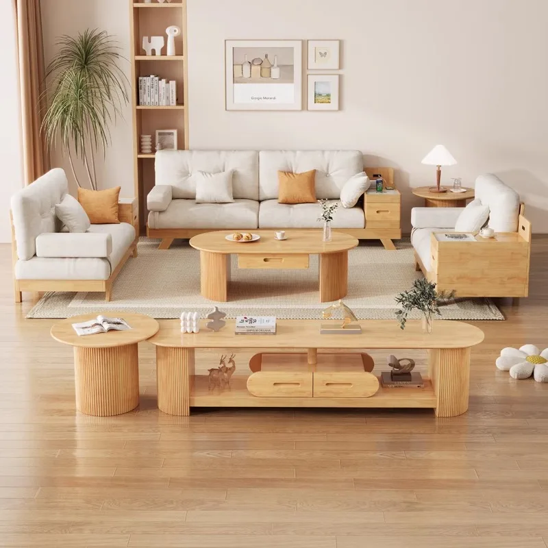 Solid wood sofa Nordic small apartment cloud sofa living room combination fabric sofa