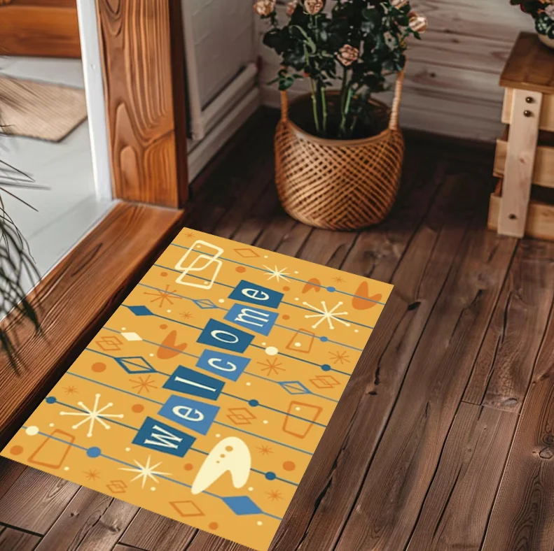 Retro Welcome Mat Atomic Age Mid Century Modern Living Room Doormat Home Decoration Retro