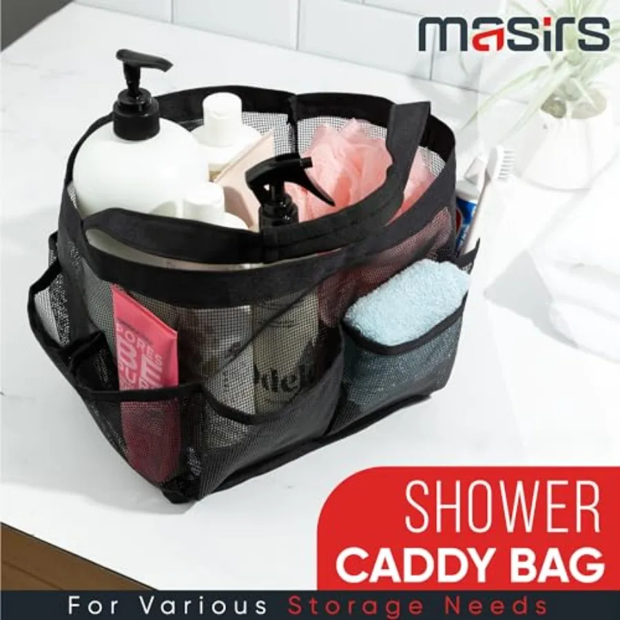 Shower Caddy Mesh - 9 Pocket Portable Bathroom Organizer Tote for Travel, Gym and Dorm - Collapsible Small Shower Caddy Bag to