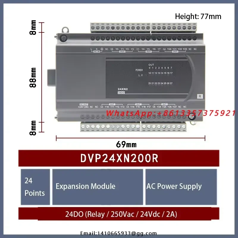 High Stability DVP24XN200R 24 Points PLC Extension Module 2A Per Relay Point Relay Output AC100-240V Conveyor/Assembly