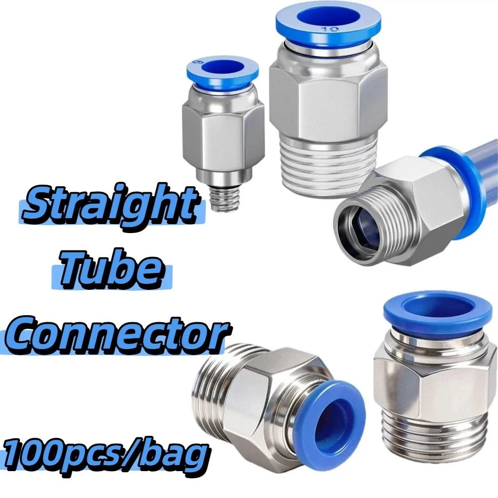 

100pcs/bag Nickel Plated Iron Quick Connect Fitting Rustproof Wear Resistance Air Pipe Coupler Sturdy Structure Long Term Use