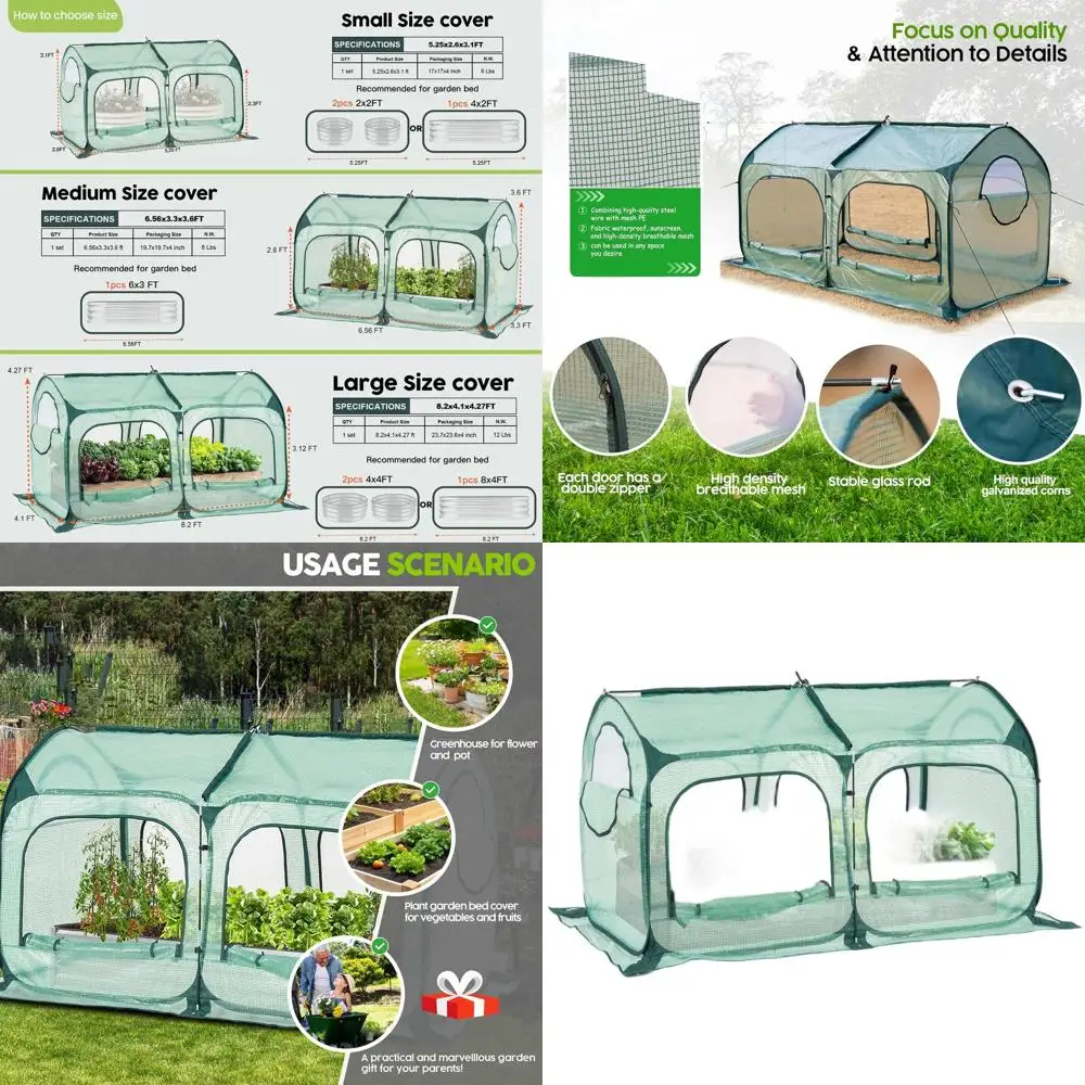 

Large Greenhouse Tunnel Cover for Gardening with Mesh Windows, Backyard Cold Protection, and Stakes & Rope Guys (Large)