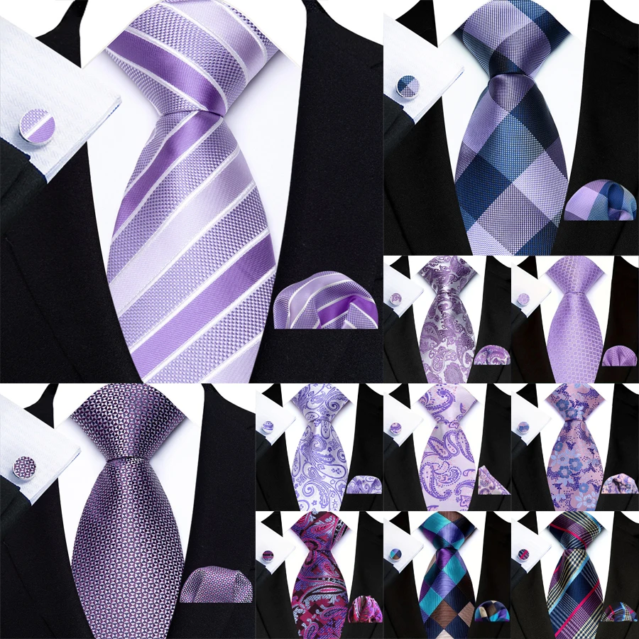 3Pcs Herren Krawatte Hanky Manschettenknöpfe Set Jacquard Lila Farbe Krawatte Für Männliche Hochzeit Business Party Täglichen Verschleiß Zubehör geschenk