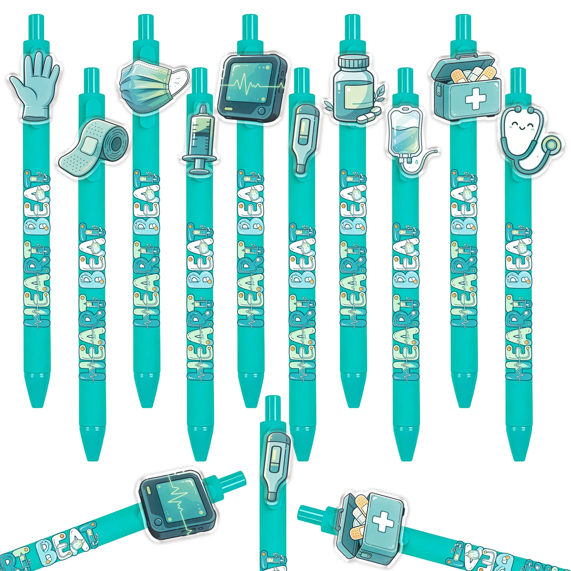 10/13 PCS Medical Healthcare Elements Ballpoint Pens - Patterns Randomly Shaped