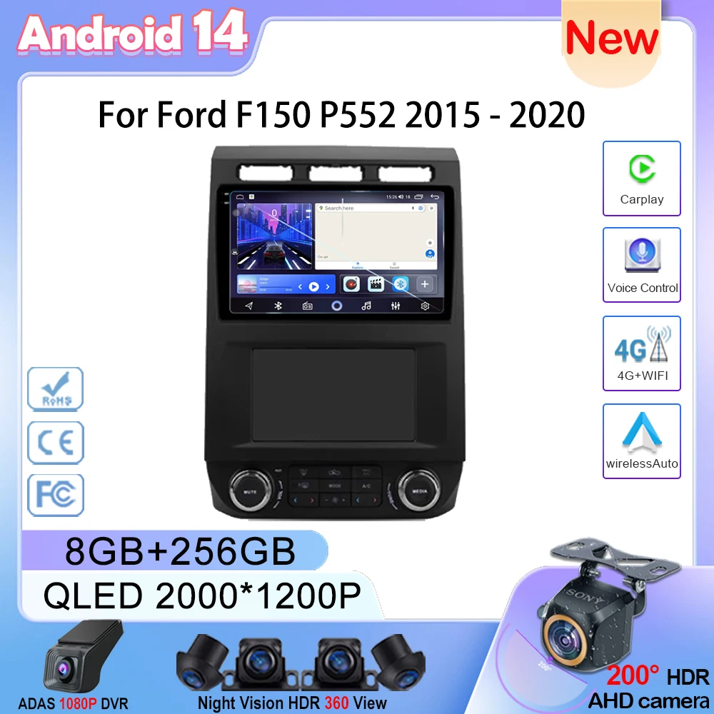 

Android 14 для Ford F150 P552 2015 - 2020 Carplay Android Авто Радио Стерео GPS навигация мультимедийный видеоплеер NO 2din DVD