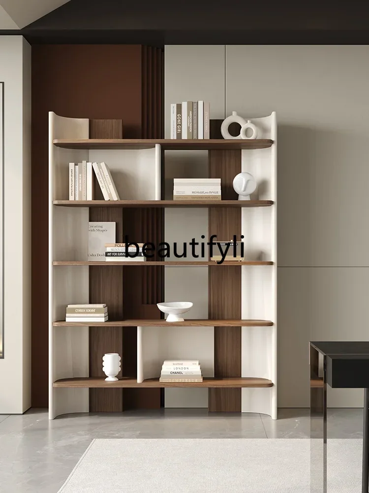 G Italian minimalist bookcase Nordic modern simple solid wood leather shelf bookshelf living room study