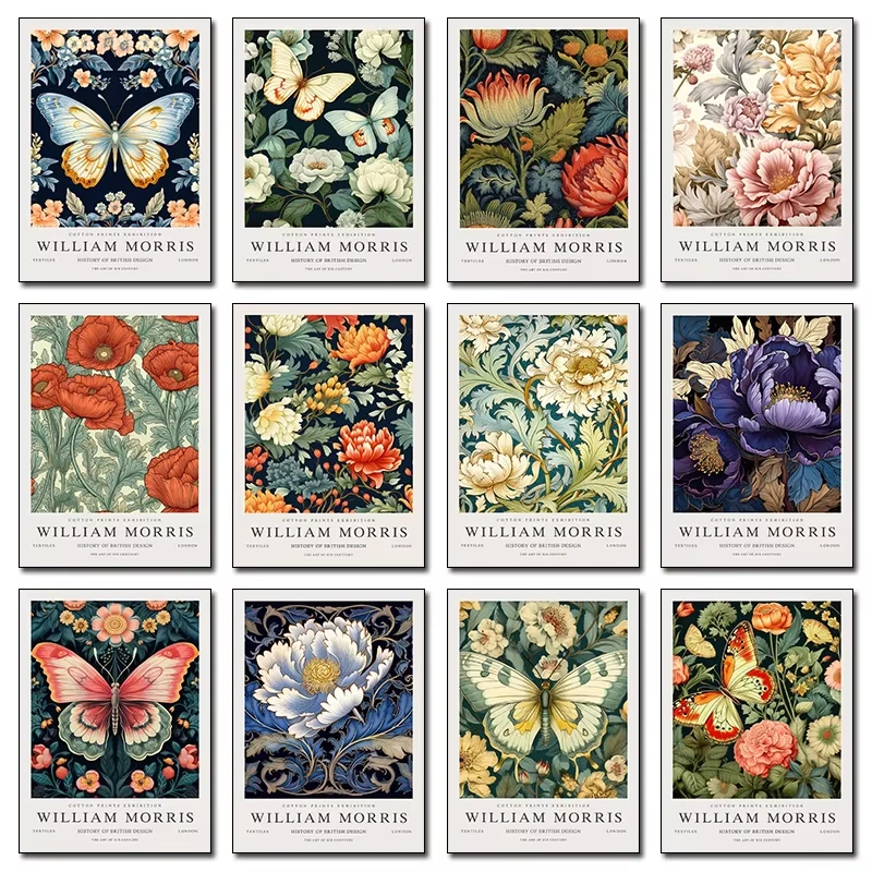 Frameless Neutral William Morris Butterfly Plant Art Retro Artwork Posters Prints Canvas Painting Wall Art Picture Living Room H