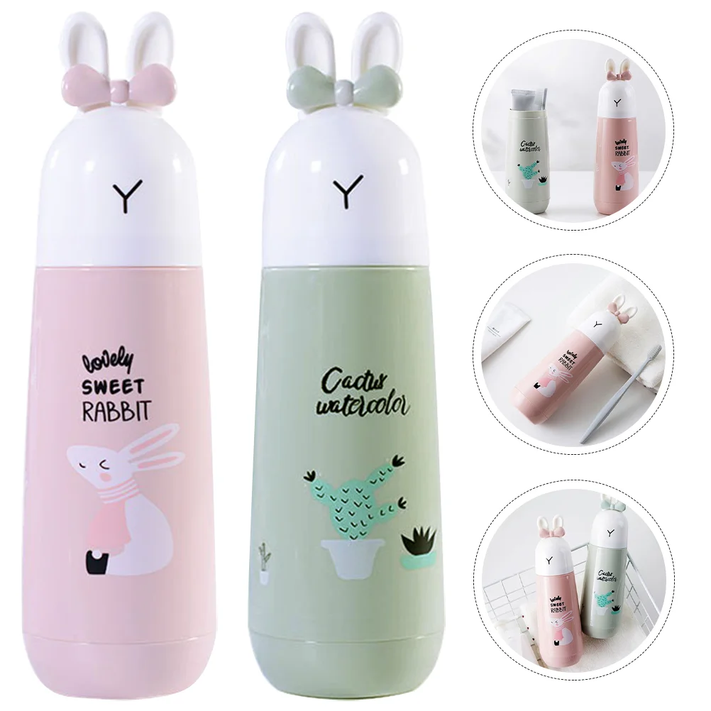 

2 Pcs Cartoon Toothbrush Box Travel Bathroom Cup Container Toddler with Cover Storage Holder Plastic Portable Case