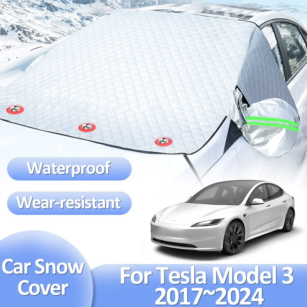 

Car Snow Cover for Tesla Model 3 2017~2024 2018 2019 2023 Winter Anti-Frost Windshields Ice Protection Exterior Auto Accessories